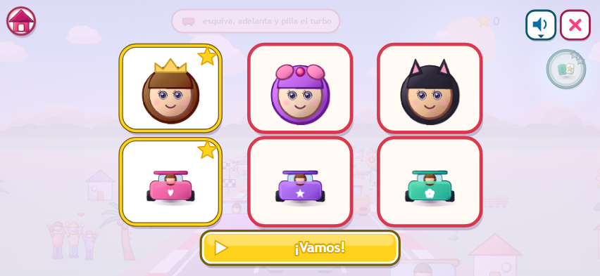 Elegir personaje y coche en Turbo Rally